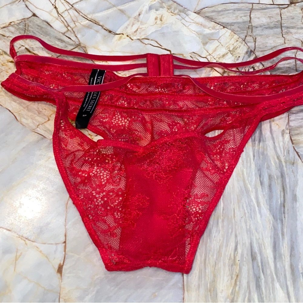 Victoria’s Secret Cheeky Triple Strap Zip Up Panty Floral Panties Red Small